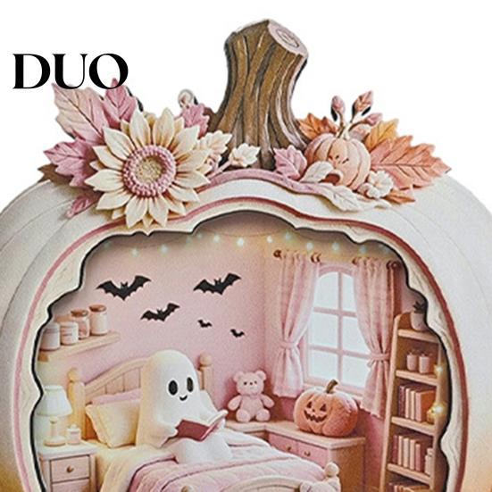 Wooden Ghost Sign for Autumn Halloween Pumpkin Plaque, 2D Flat Tabletop Sign, Desktop Festive Home Accessory Spooky Bathing Reading Ornament
