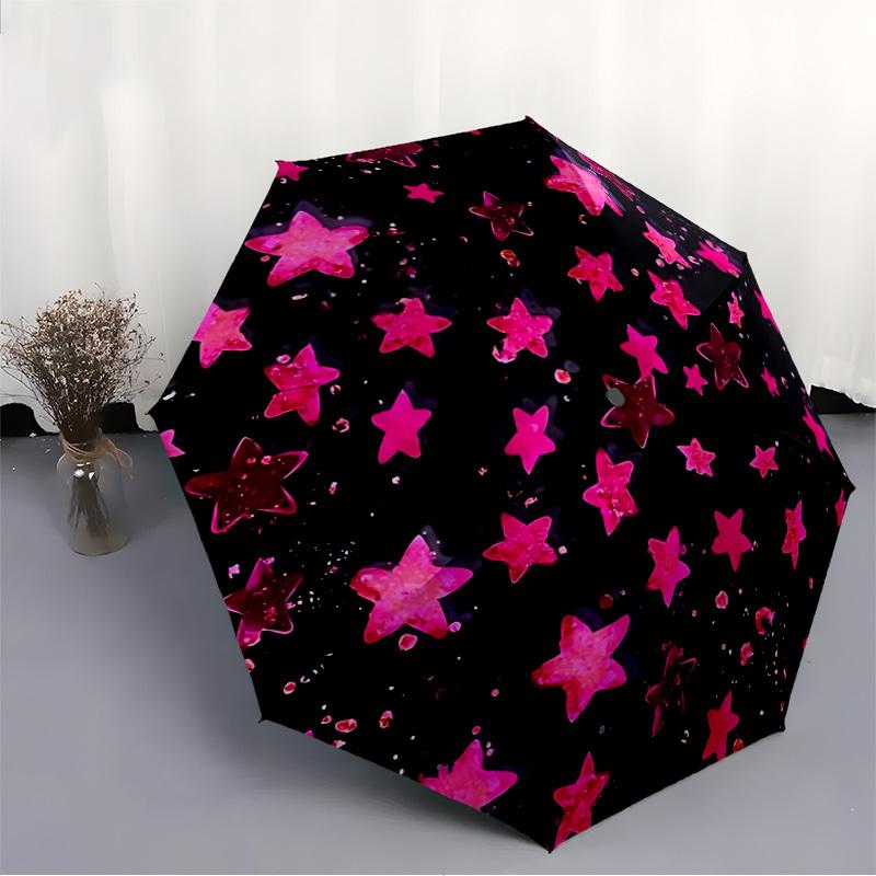1pc Pink Star Sequins Automatic Opening and Closing Folding Umbrella with 8 Iron Ribs - Portable, Foldable for Travel yy251124118
