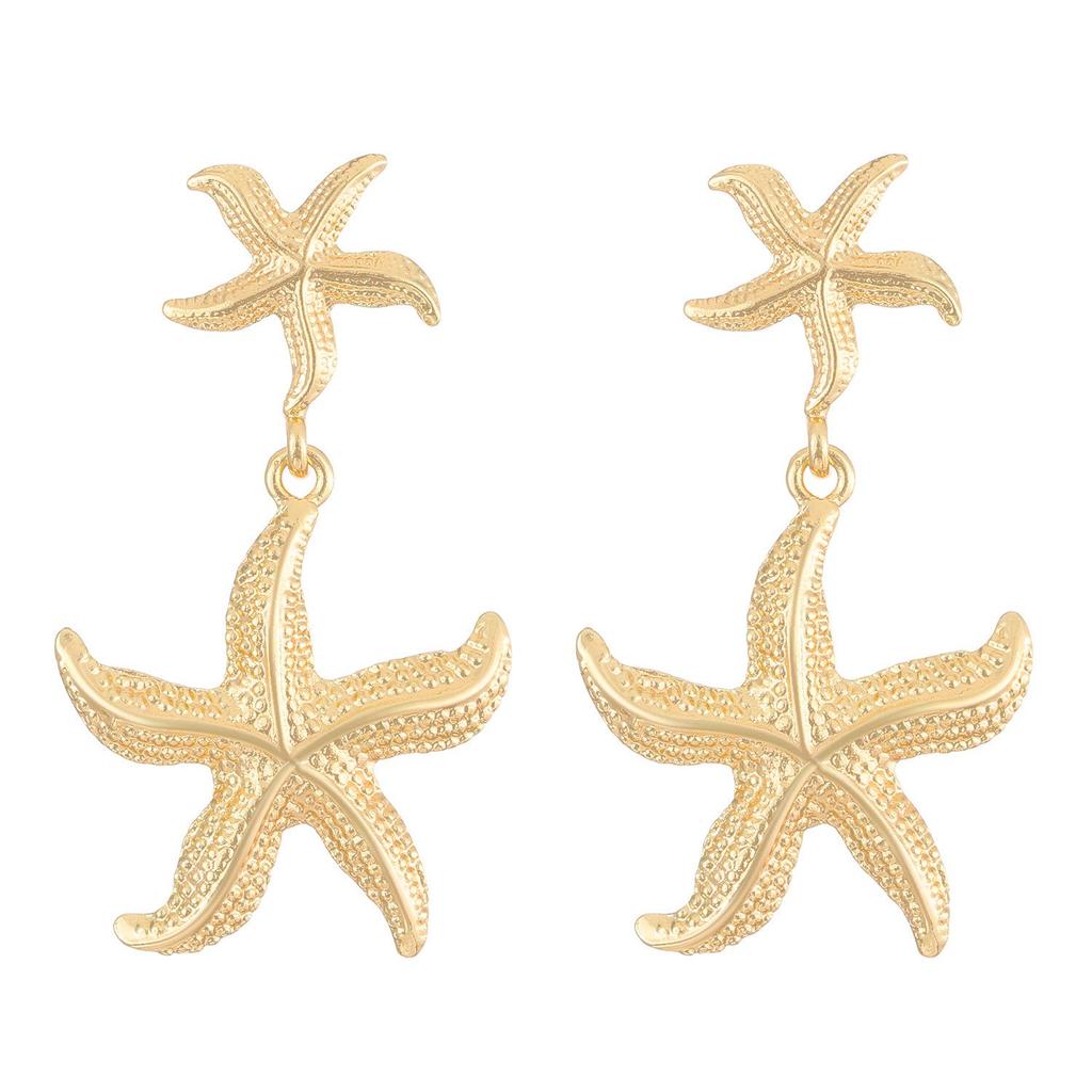 European & American Starfish Earring & Necklace Set: Fashionable Double-Layer Jewelry for Women - Perfect Summer Beach Accessory