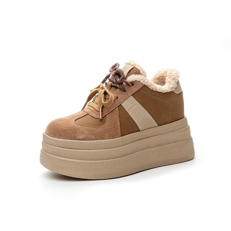 9cm Fashion Casual Sports Snow Boots Women Genuine Leather 2025 Winter New Fluff Warm Women's Platform Ankle Boots Sneakers