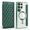 Luxury PU Leather Electroplate Magnetic Card Holder Phone Case for S22 S24 Ultra S25 Plus FE Transparent Shockproof Back