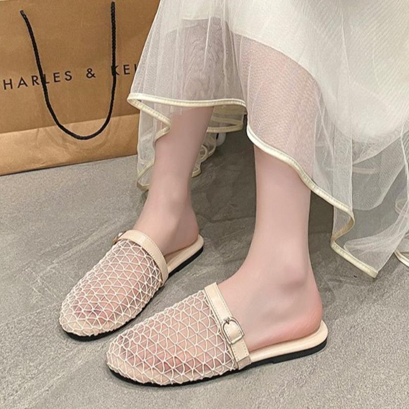 Fashion Women Flats Mesh Slippers Hollow Sandals Weave Mules Woman Shoes Summer 2025 Trend Casual Soft Sole Shoes Beach Slides Mujer