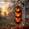Halloween Pumpkin Hanging Ornaments Triple Stacked Jack-o'-Lantern Door Hanger, 2D Wall Ornament, Dark Style Festival Props Spooky Fall Porch
