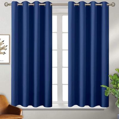 Conjunto de cortina blackout de poliéster com isolamento térmico e escurecimento de 2 ambientes  (Azul real)