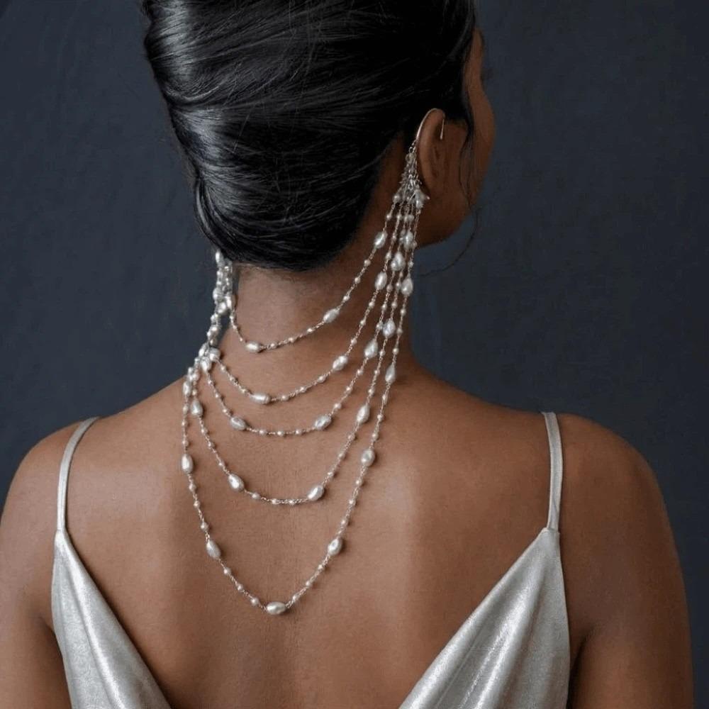 Elegant Imitation Pearl Chains Ear Cuffs Jewelry Ear Bone Clips  Bridal Accessories