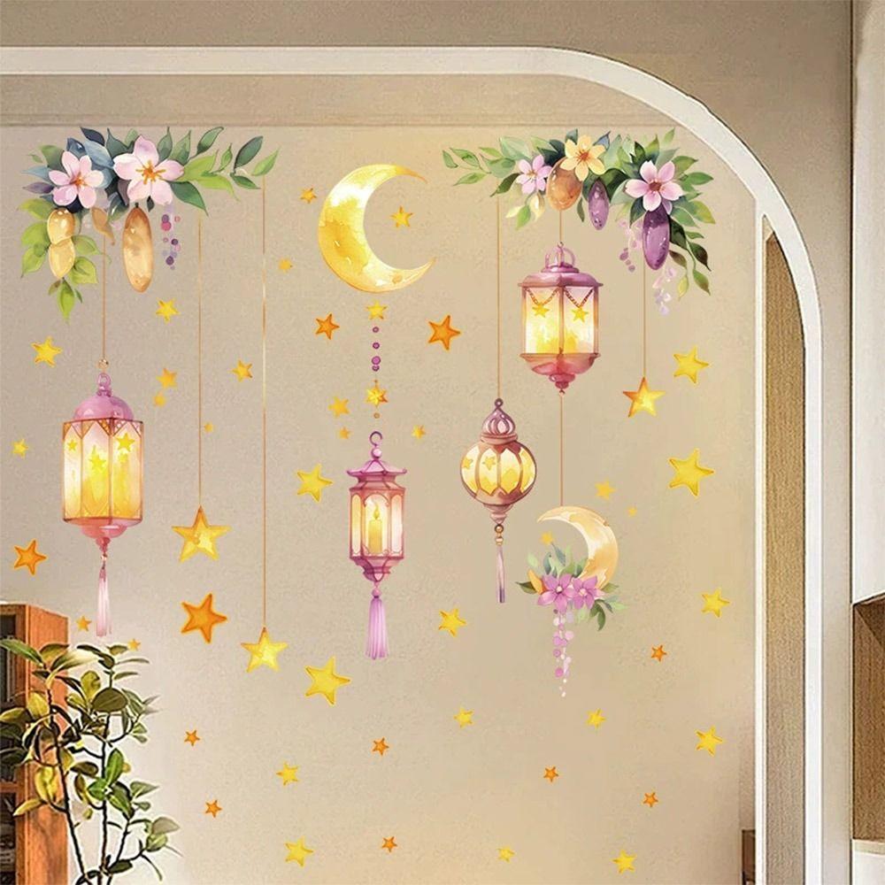 Star Moon Ramadan Kareem Decals Lantern Castle Mural Eid Mubarak Wall Stickers  Festival Supplies