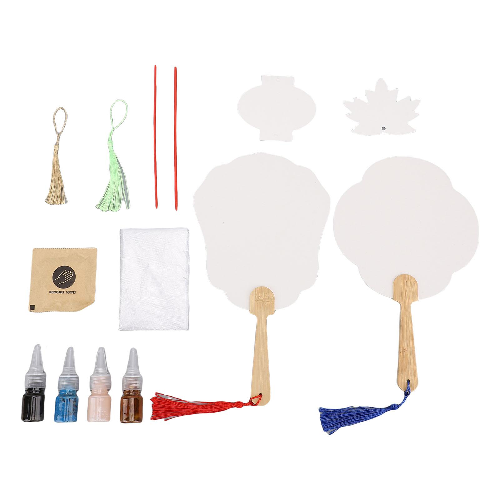 Health & Beauty Product Women's Blank Fan Kit Blank Paintable Chinese Style Bambusoideae Handle Handheld Blank Fan Kit With Tassel For Handcraft