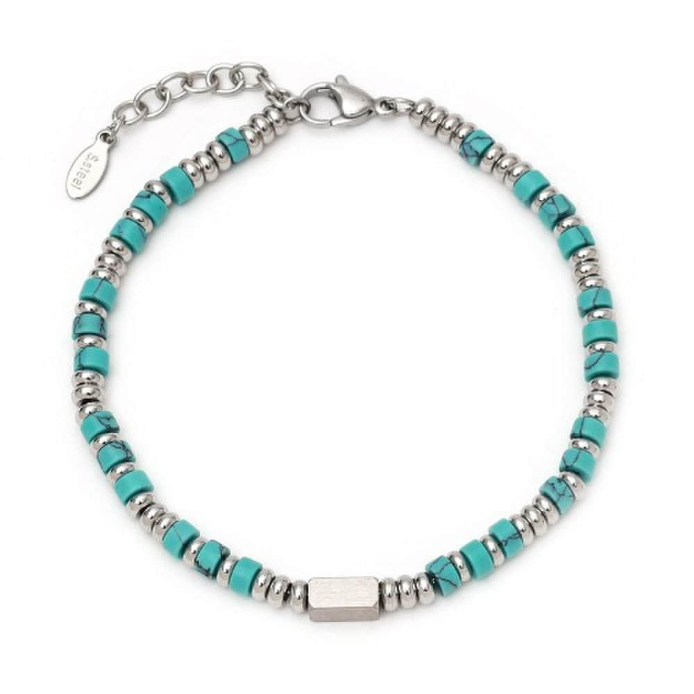 Serenity Turquoise Beaded Stone Bm255B1040 Men's and Women's Bracelet