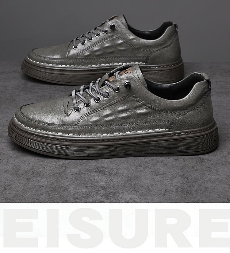 Men's Large Size Leather Casual Sneakers - Spring/Summer Breathable Cowhide with Soft Sole