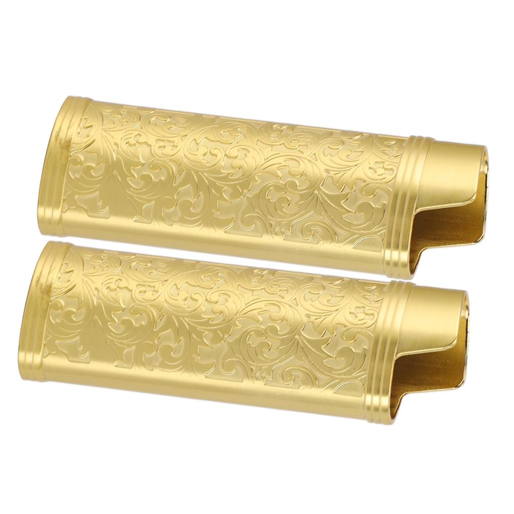 2 Pcs Lighter Case Zinc Alloy Vintage Floral Stamped Classical Elegant Lighter Sleeve Cover Gold