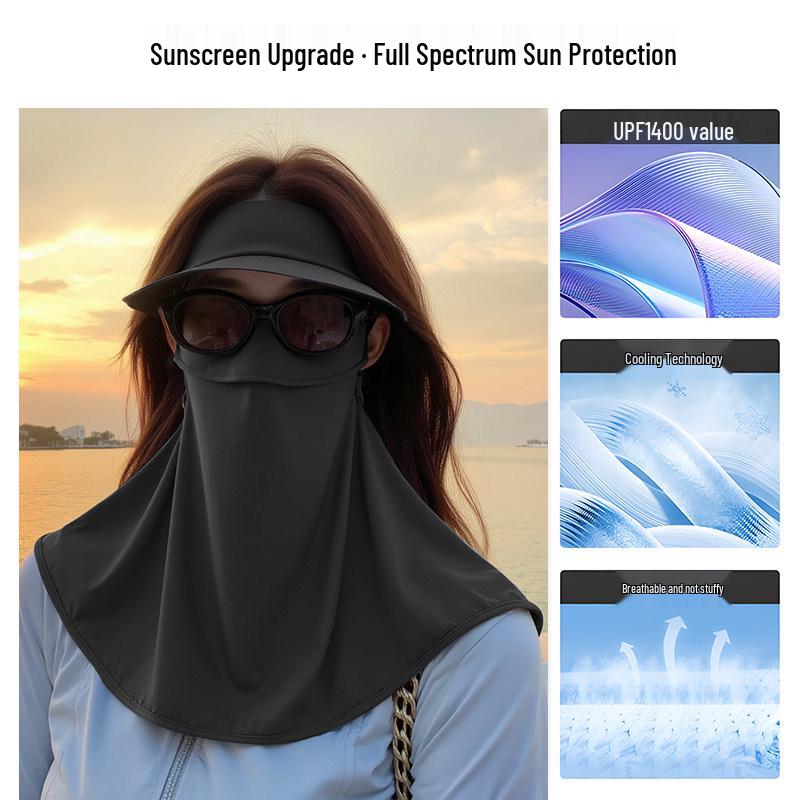 Women's Anti-UV Sun Protection Ice Silk Face Mask, Full Neck Hat for Cycling
