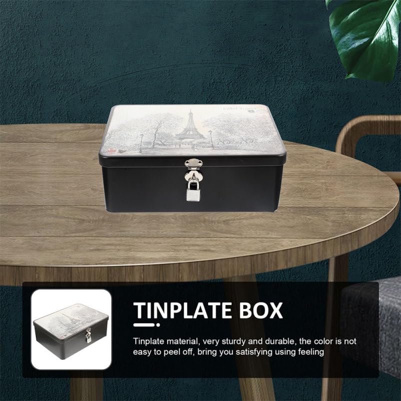 DECHOUS Tin Storage Box with Lock, Vintage Style, For Accessories, Keepsakes
