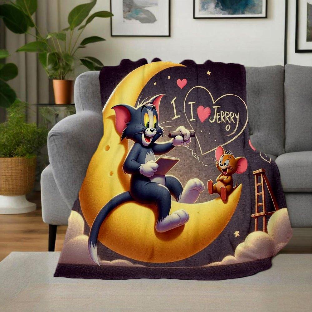 "Tom & Jerry Moon Adventure Kids' T-Shirt"Blanket Flannel Throw Blanket for Sofa, Bed, Travel, Camping, Office