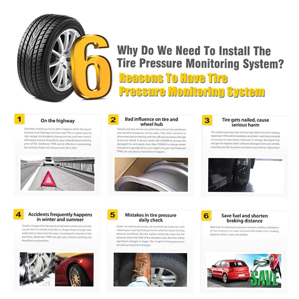 Tpms Solar-Powered Tire Pressure Monitoring System With Wireless Real-Time Clear Lcd Display Car Alarm System