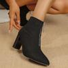 Fashion Block Heel Single Boot Spring and Autumn New Pointed Toe Suede Metal Front Zip Anti-slip Wear-resistant High Heels