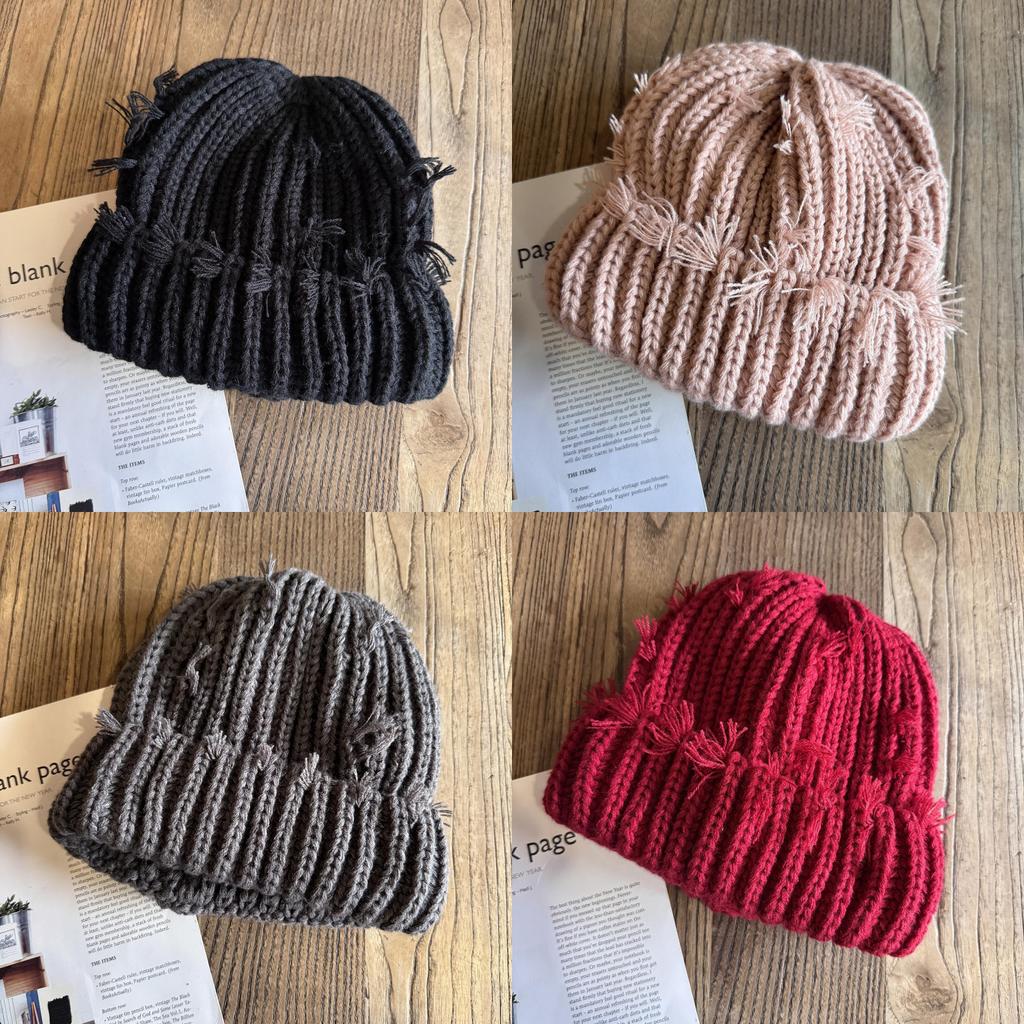 Color With Solid Hole Knitted Hat For Men Women Winter Street Headgear Fashion