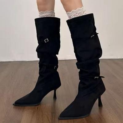 Γυναικείες Μπότες Suede με Μυτερό Toe Μέχρι το Γόνατο Σέξι Παπούτσια με Ψηλό Τακούνι Χειμερινές Γόβες Νέα Goth Μόδα Μπότες Chelsea με Τακούνι Botas Mujer