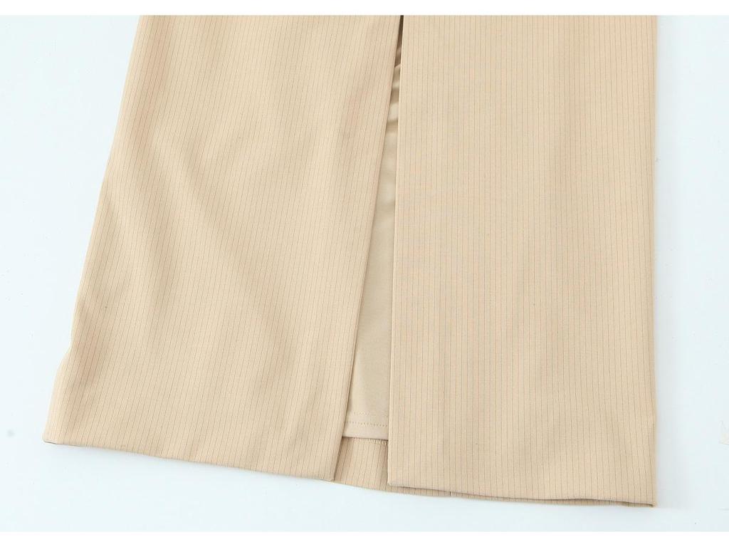 2025 Spring European & American Style Women's Slim Stripe Midi Dress