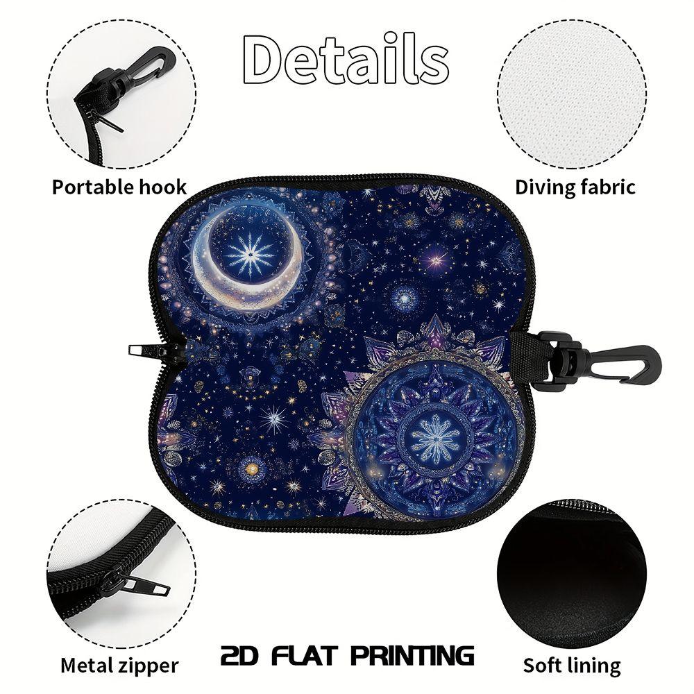 2D-Celestial Mandala Pattern Zipper Sunglasses Case, Protective Eyewear Holder with Galaxy Moon Star Print, Portable Travel Eyeglasses Box for Women M