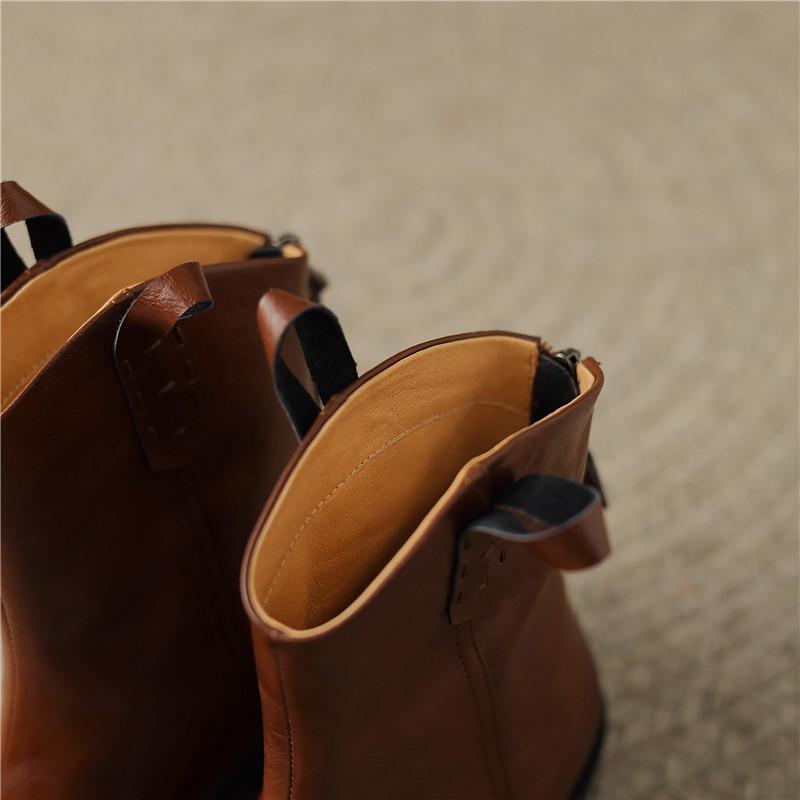 Damen Kurzstiefel mit niedrigem Absatz Herbst und Winter neu dickabsatz bequem große Größe schlichte Rindslederstiefel