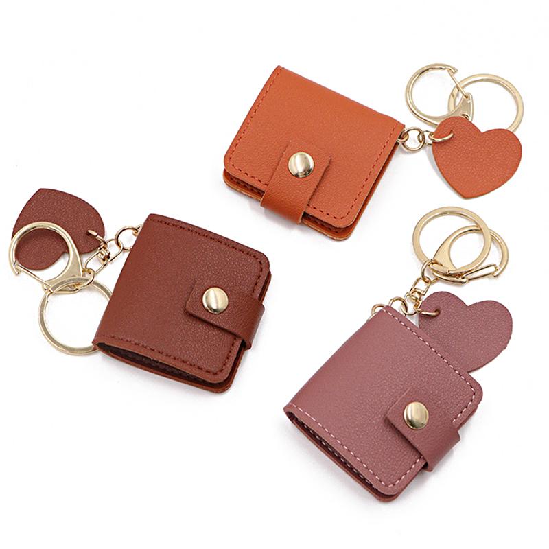 1PC Mini Photo Album Portable DIY Pockets Storage Bag Charms Cute Keychain Gift Faux Leather Memorial Photo Album Multicolor