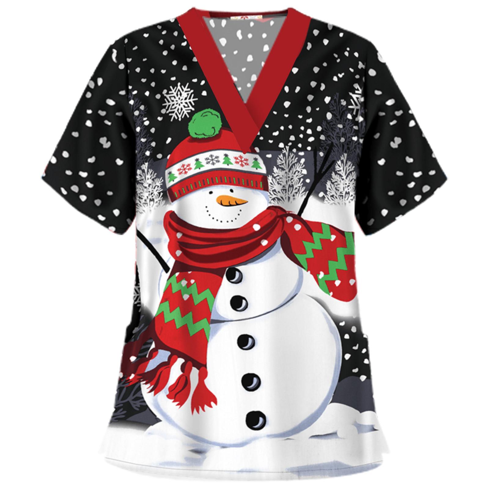 

Женские топы с короткими рукавами и v-образным вырезом, рабочая рождественская блузка XL чёрный