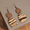 Fashion Double Layer Cork Texture Dangle Earrings Wood Grain Patchwork Design Niche Artistic Earrings Versatile Commute Wear For Ladies