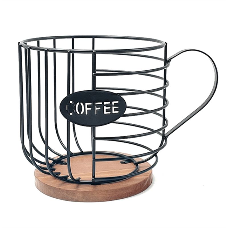 Coffee Pod Holder Coffee Pod Basket Wire Coffee Pod Storage Wooden Base Organizer For Kitchen Family Countertop Pod чёрный
