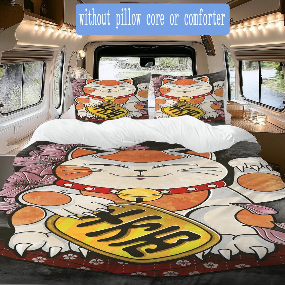 Lucky Cat Pattern Bedding,Quilt Set Quilt Cover Pillowcase Home Birthday Gift (1*duvet cover+2*pillowcase,without core)ZSJT0917220