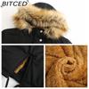 BITCED Fleece-Lined Cotton Coat with Hood and Fur Collar Winter Warmth Outerwear Plus Size Women's Cotton Jacket