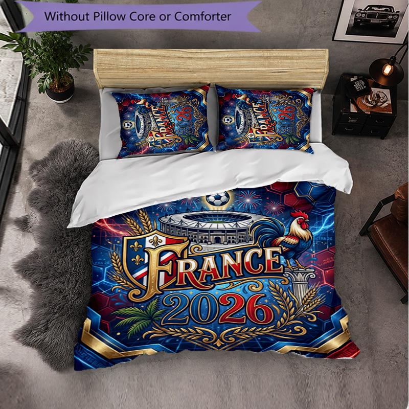 France Football Pattern 3 Pieces Bedding Set Soft Microfiber Duvet Cover with Pillow Cases for Bedroom