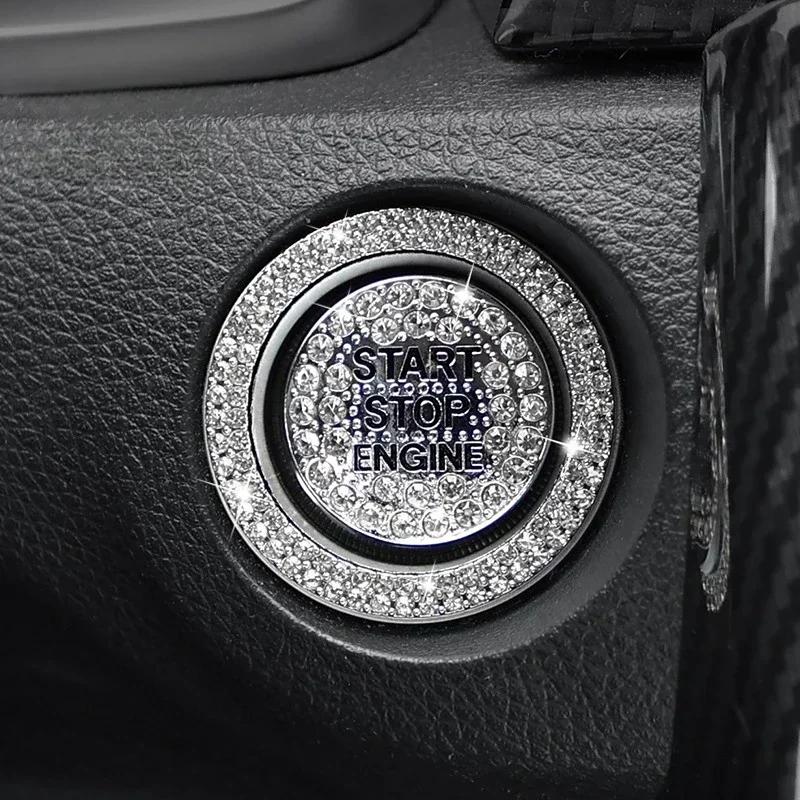 Car One-click Start Button Interior Engine Ignition Start Stop Button Protective Cover Crystal Decoration Car Accessories Amagi