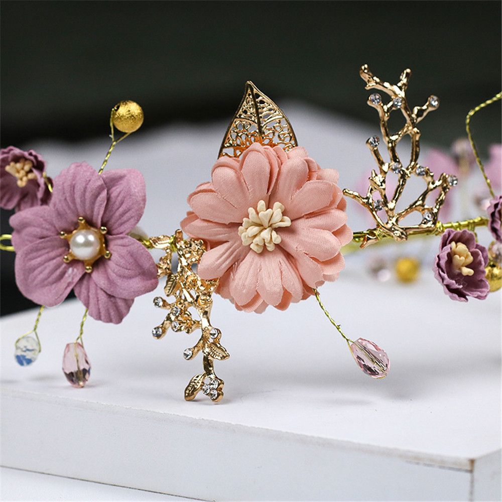Beautiful Wedding Hair Jewelry Headdress Purple Flower Tiara Pearl Hair Band Bride Headwear