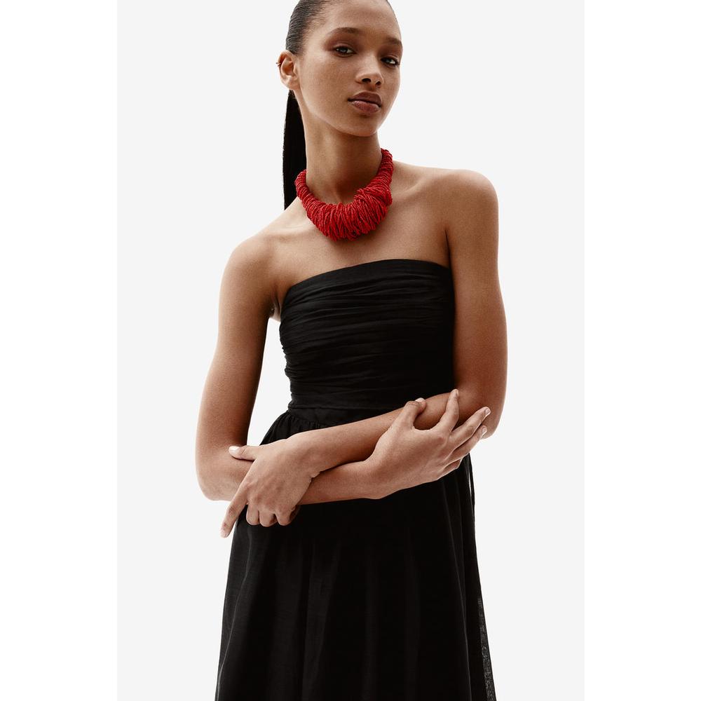 Glass Bead Statement Necklace Bright Red 1240153001
