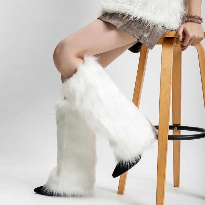Fuzzy Faux Furs Leg Warmers Furs Heels Long Boots Cuffs Cover Has Elastic One Pair Carnivals Boot Cover Y2K JK Uniform