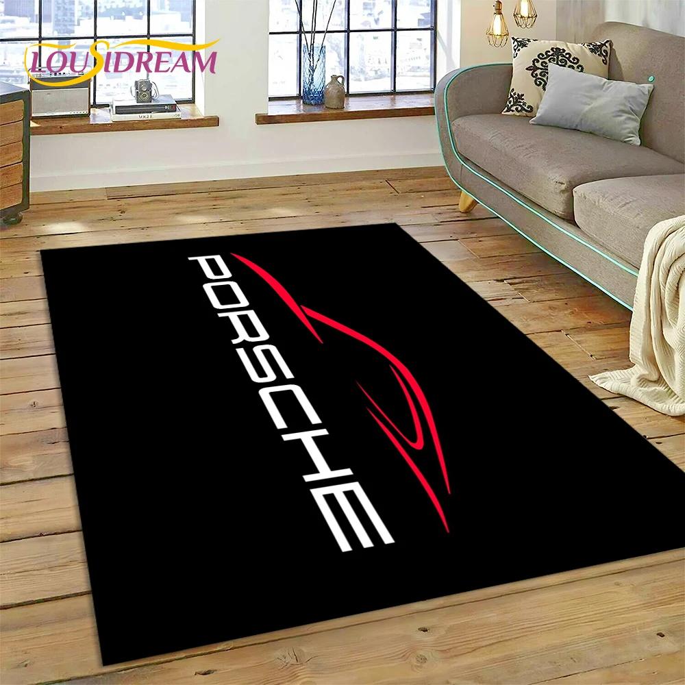 Car Logo P-Porsche 3D Printing Rug Carpet for Living Room Bedroom Home Decor,Floor Mat Non-slip for Sofa Doormat Gift Kids Play