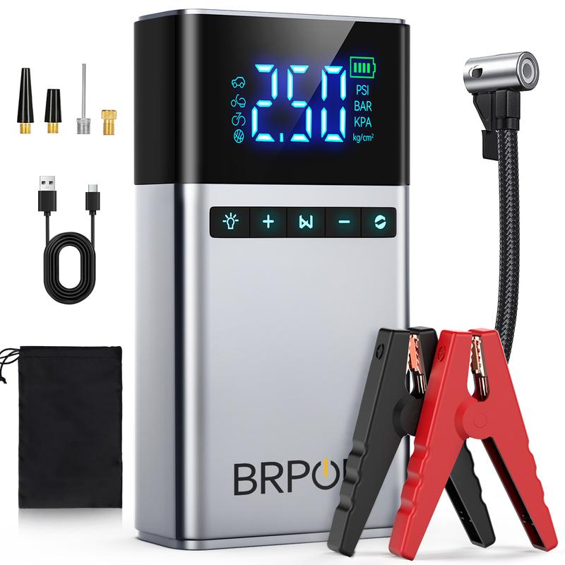BRPOM 26800mAh Portable Car Starter with Air Compressor 180 PSI 6000A Starter 12V Car Battery Starter Box Car Battery Jumper Starter