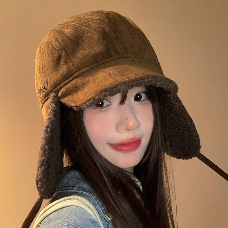 Japanese Sweet and Versatile Corduroy Lei Feng Hat Autumn and Winter Outdoor Ear Protection Hat Windproof Retro Warm Hat Women
