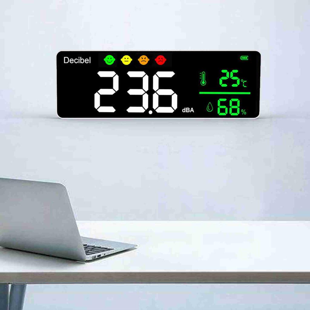 Noise Msuring Instrument Digital Decibel Sound Meter Temperature Meter Humidity Meter 3-in-1 Detector Indoor Wall Mounted Large Screen