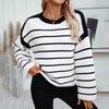 Vintage Stripe Cardigan Loose Knitwear Sweater Long Sleeve O Neck Top Autumn Winter
