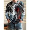 Tricou cu gât rotund și mânecă lungă, imprimat 3D, pentru bărbați, toamnă și iarnă