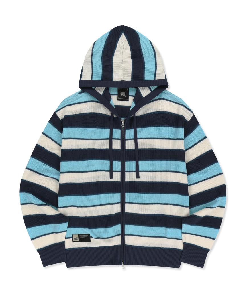 Brownbreath Striped Jacquard Hood Zip Up - Blue