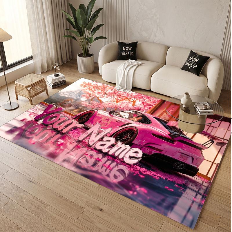 Rose Floral Theme Soft Crystal Velvet Rug Custom Name & Text Print Non Slip Floor Rug for Bedroom Living Room
