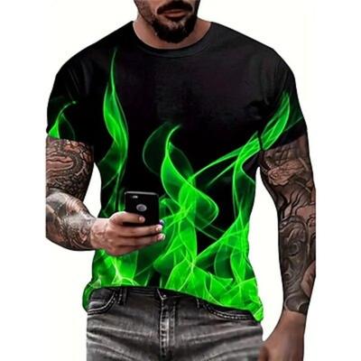 Men's T Shirt Tee Graphic Flame Crew Neck Clothing Apparel 3D Print Outdoor Daily Sports Short Sleeve Print Vintage Fashion Designer
