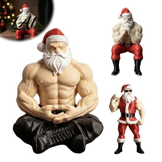 Novelty Santa Claus Statue Muscular Figurine Funny Hilarious Resin Strong Statue Durable Sculpture Christmas Collectible Desktop Ornament