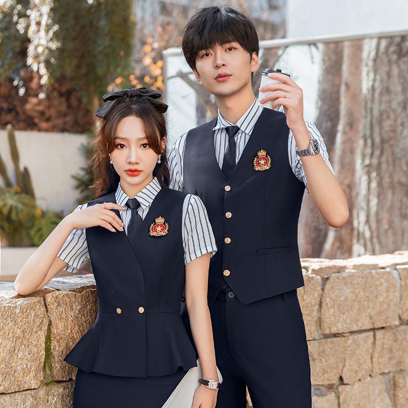 Women's Professional Autumn JK Uniform Vest Set for KTV, Hotel Front Desk, and Waitstaff