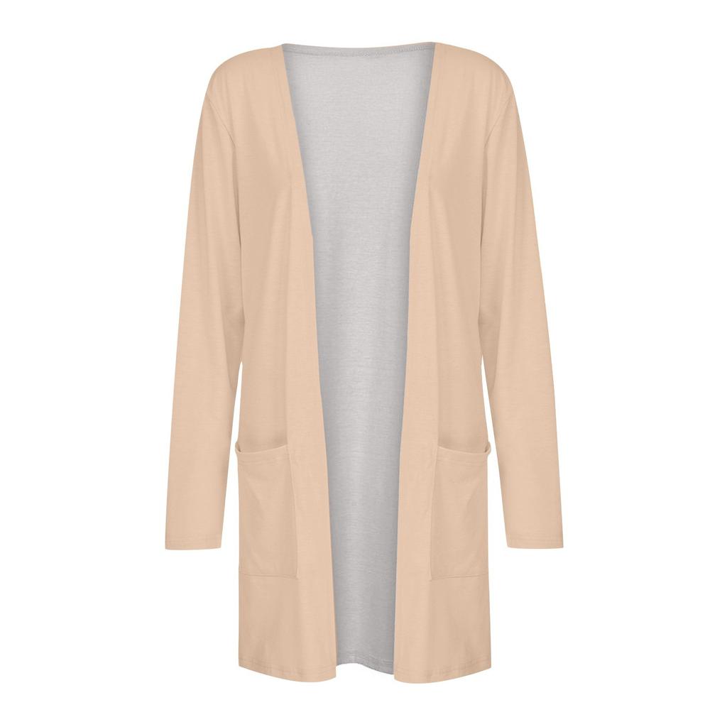 Women's Cardigan Loose Casual Solid Color Long Sleeved Pocket Top Coat