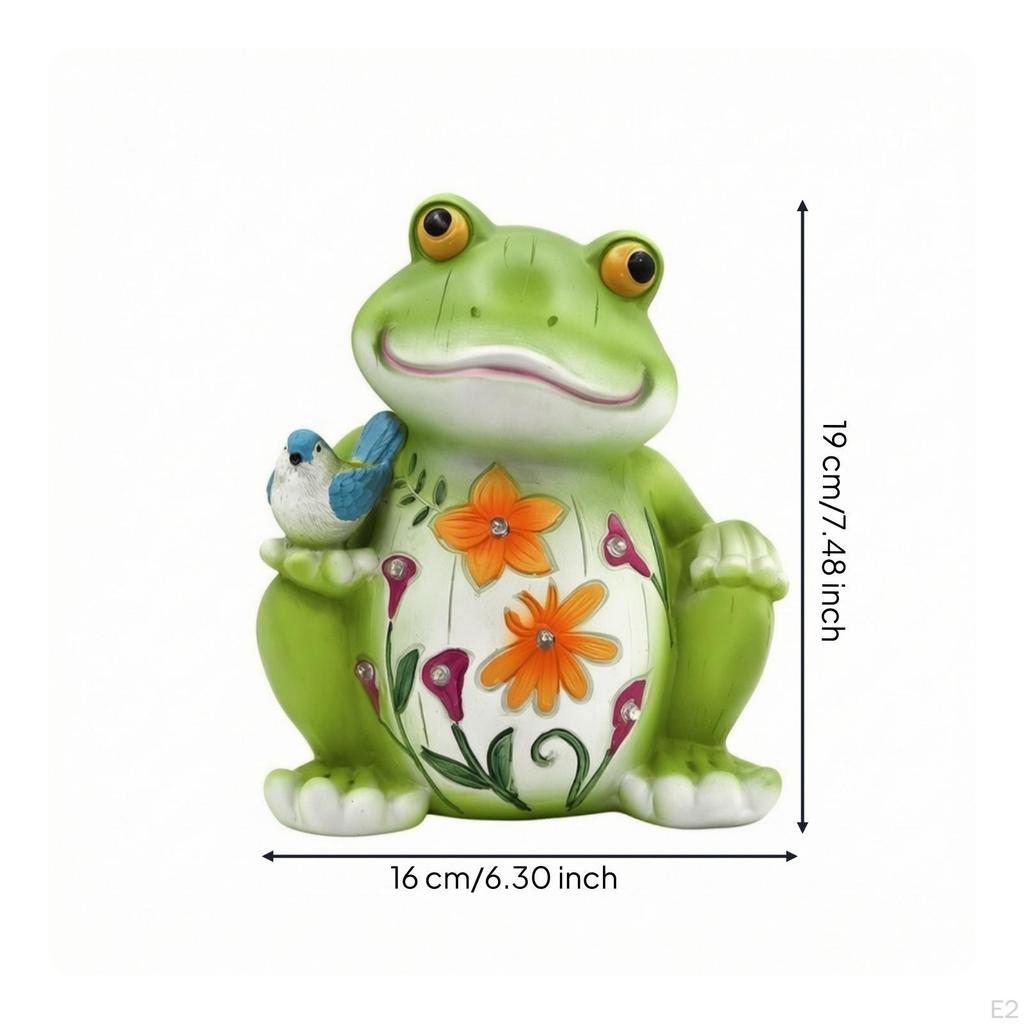 Solar Garden Light with Bird Outdoor Frog Figurine Whimsical for Lawn, Courtyard