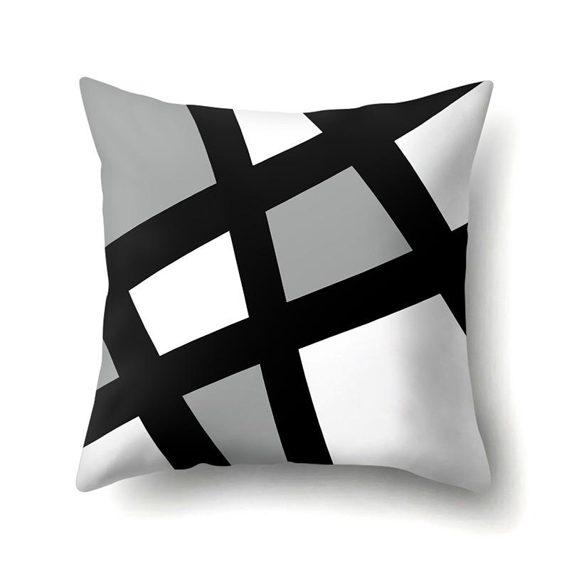 Polyester Pillowcase Peach Leather Velvet Black and White Geometric Printed Pillowcase Waist Cushion Cover Bedside Cushion Cover Bedside Cushion Cover
