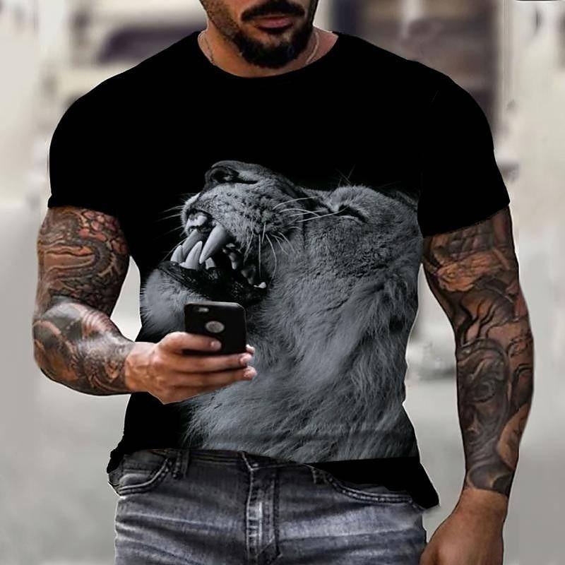 Hengyuan32 Men's Unisex Tiger Graphic Prints T Shirt Short Sleeve T shirt 3D Print Crew Neck Shirt Sports Casual Big and Tall Outdoor Street Daily 5XL